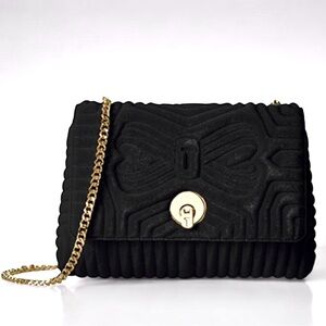 🆕 Ted Baker Rachila Quilted Black Velvet Flap Shoulder Bag Crossbody